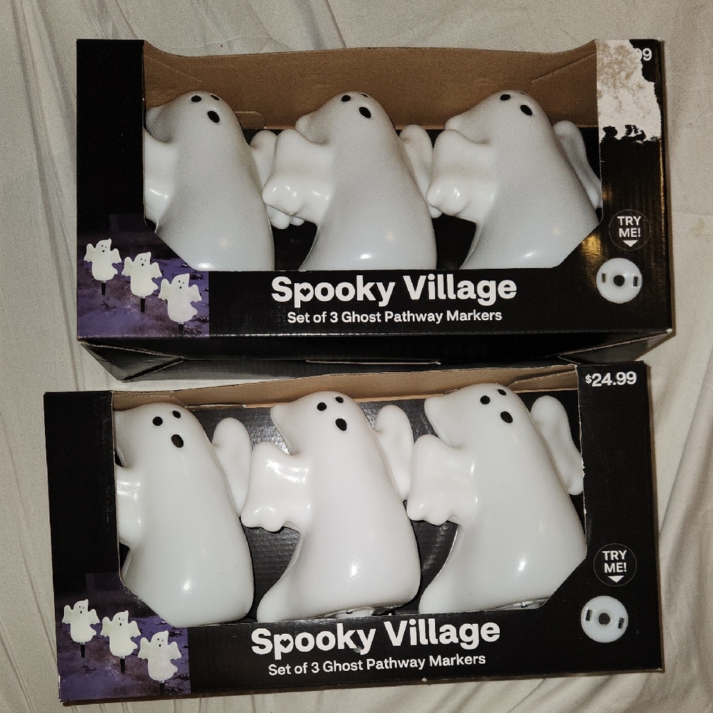 Halloween, Spooky Village Set Of 3, LED Illumination, Ghost Pathway Markers